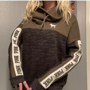 Victoria's Secret PINK Olive Green Black Cowl Neck Pullover Sweatshirt Womans XS